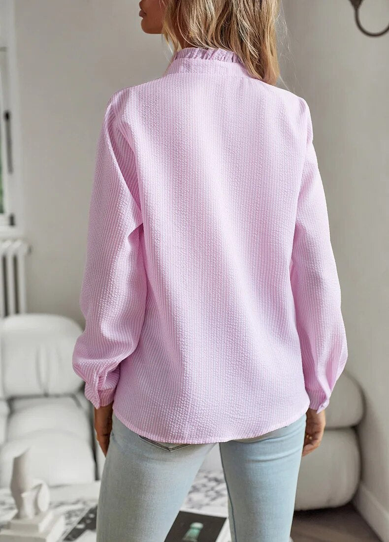 Levoire | Blouse Femme À Manches Longues Avec Fermeture À Boutons Et Volants
