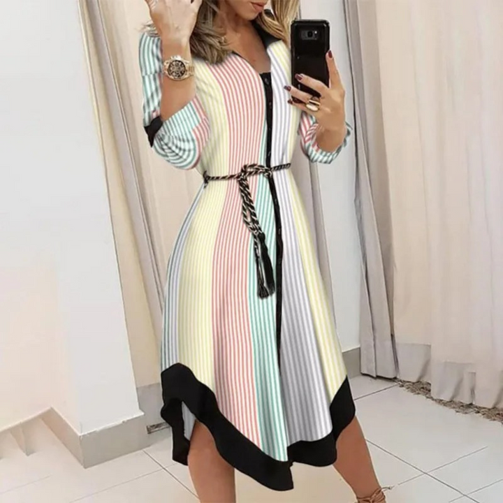 Levoire | Élégante Robe Midi À Enrouler Avec Ceinture Pour Femmes Rouge et Jaune