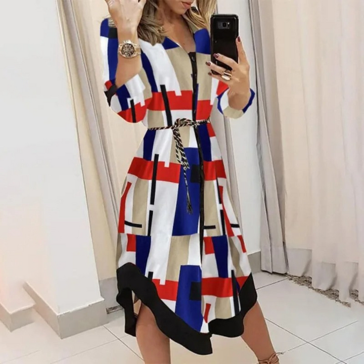Levoire | Élégante Robe Midi À Enrouler Avec Ceinture Pour Femmes Bleu-Rouge