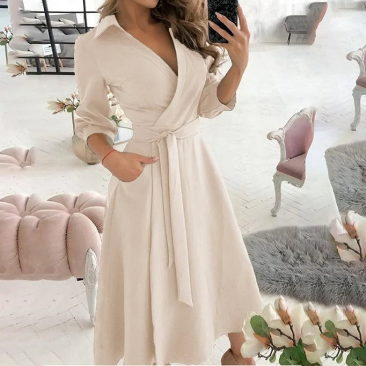 Levoire | Élégante Robe Midi À Enrouler Avec Ceinture Pour Femmes Brun clair