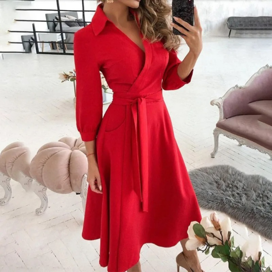 Levoire | Élégante Robe Midi À Enrouler Avec Ceinture Pour Femmes Rot