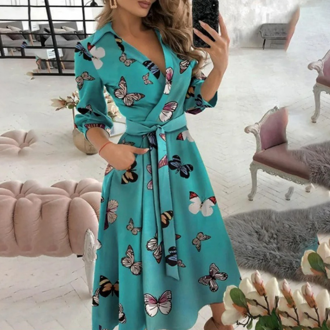 Levoire | Élégante Robe Midi À Enrouler Avec Ceinture Pour Femmes Blaubraun