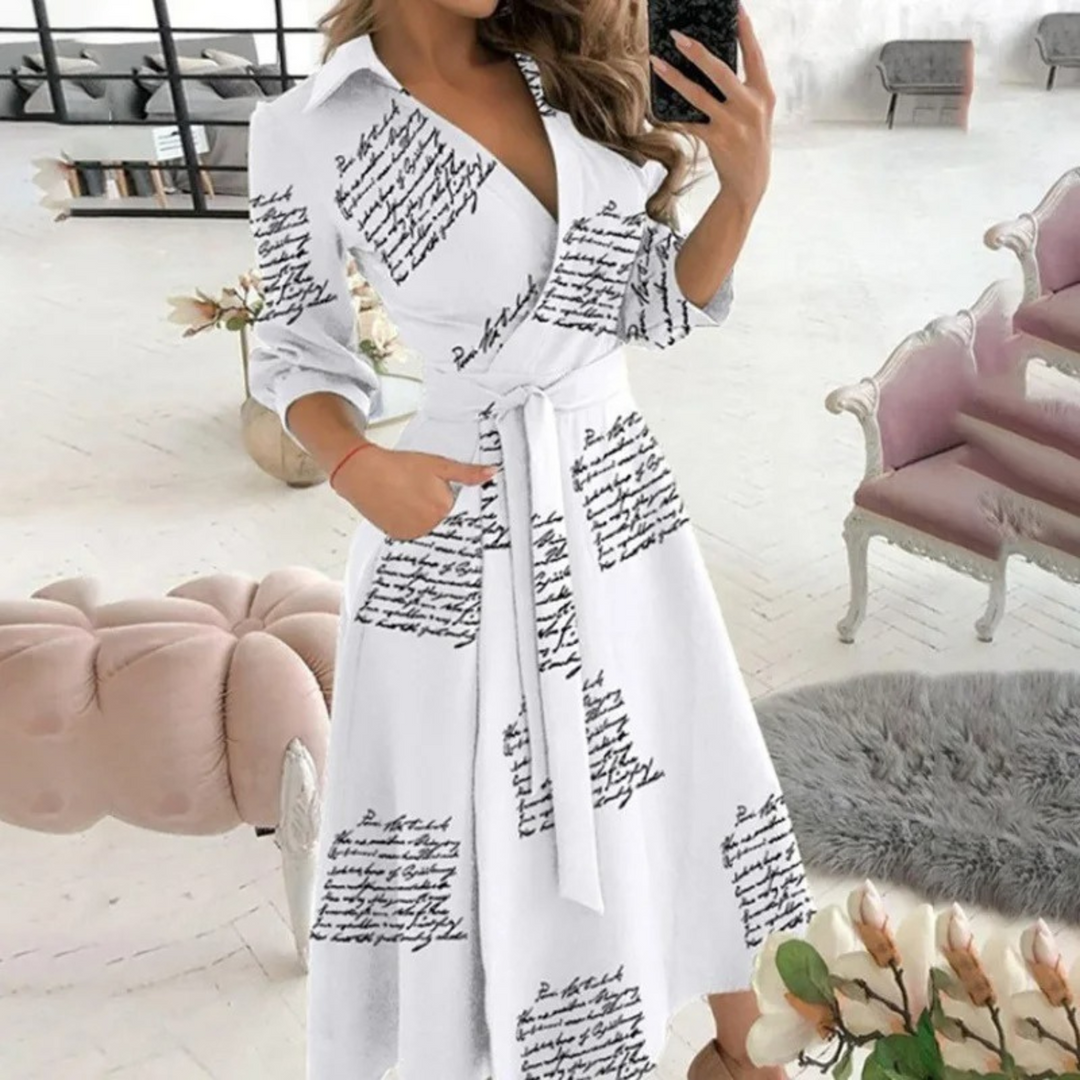 Levoire | Élégante Robe Midi À Enrouler Avec Ceinture Pour Femmes Blanc Et Noir
