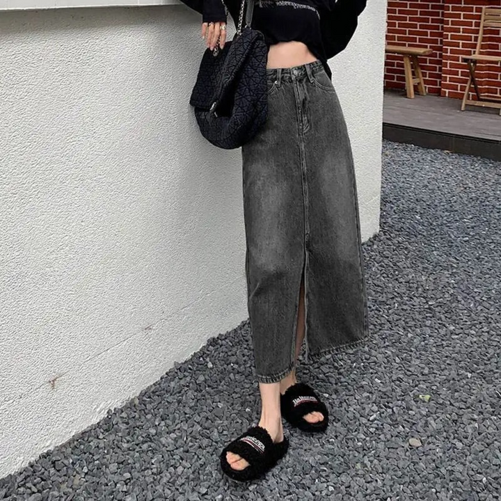 Levoire | Jupe En Jean Bleue Lavée Longue Taille Haute Braun