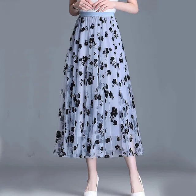 Levoire | Jupe Midi En Maille Élégante Bleu Gris