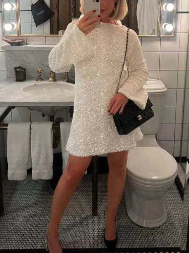 Levoire | Robe Mini Éclatante À Manches Longues Robe De Fête