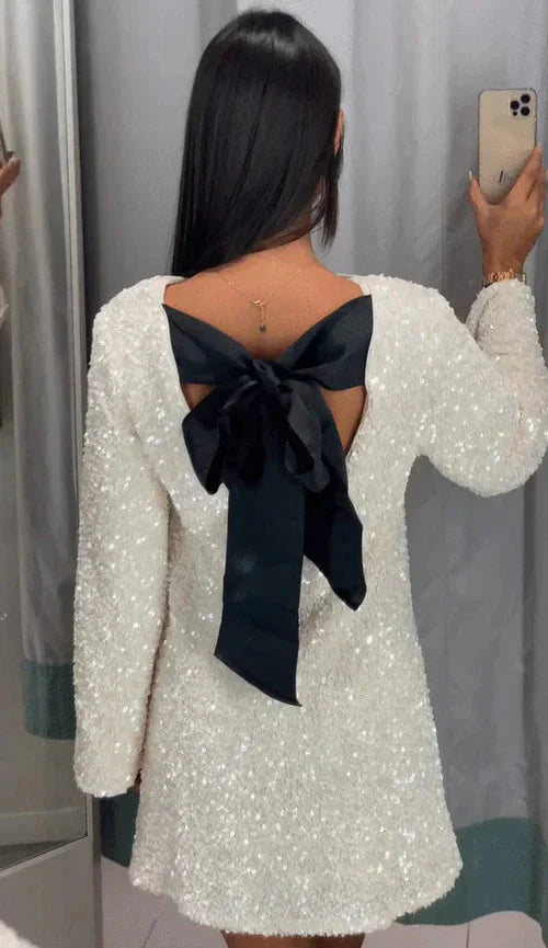 Levoire | Robe Mini Éclatante À Manches Longues Robe De Fête Blanc