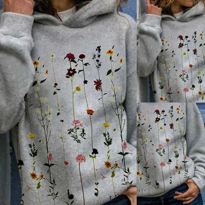Levoire | Sweat À Capuche Confortable Imprimé Floral À Manches Longues