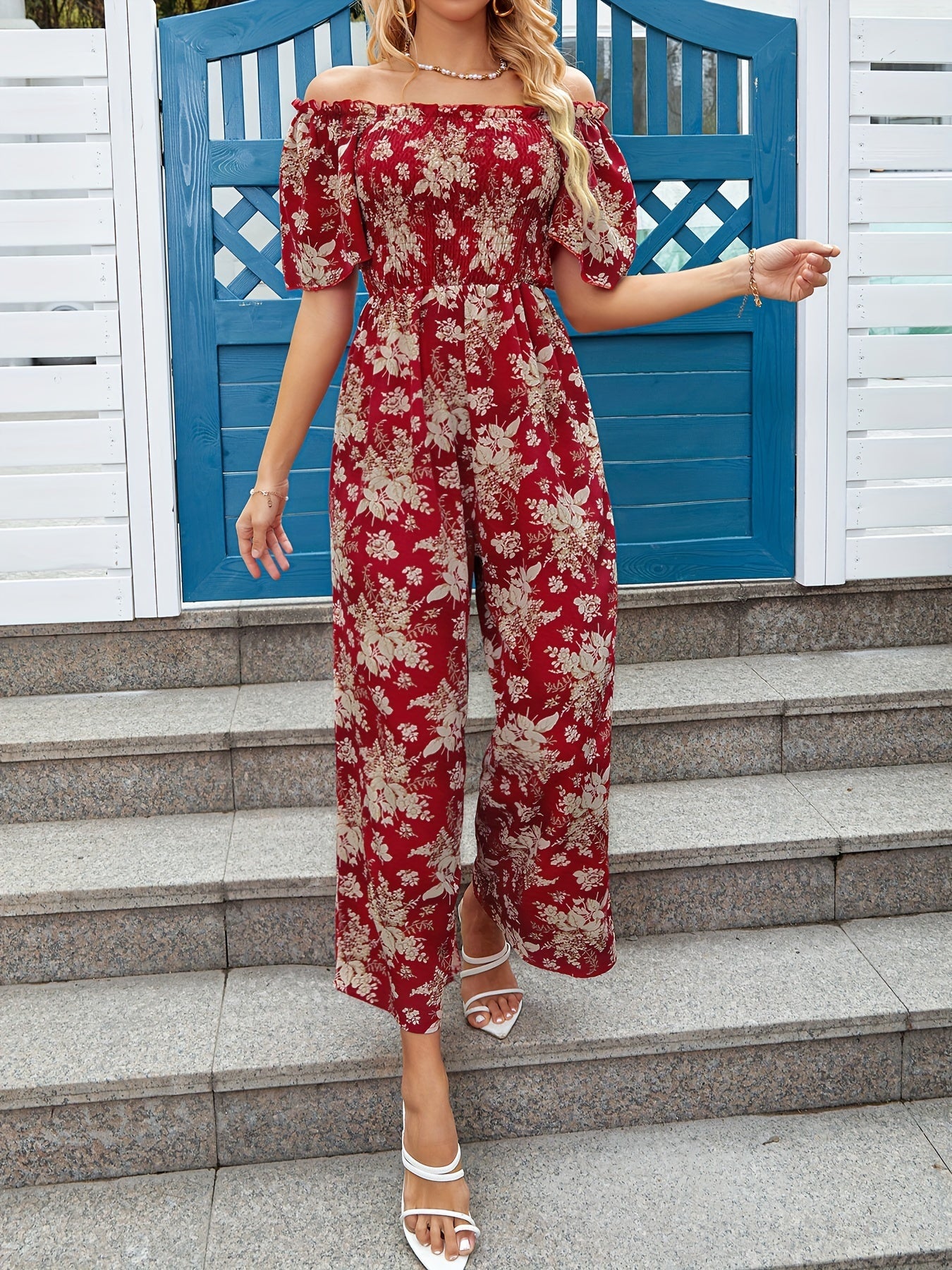 Levoire | Combinaison Élégante Off Shoulder Avec Motif Floral Rot