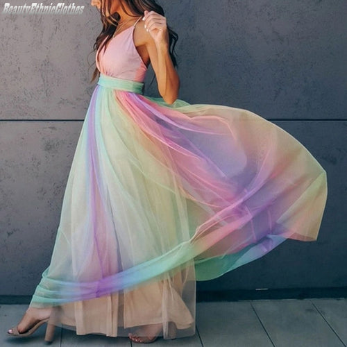 Levoire | Robe Dos Nu Dégradé Arc-En-Ciel À Bretelles Spaghetti Robe De Fête