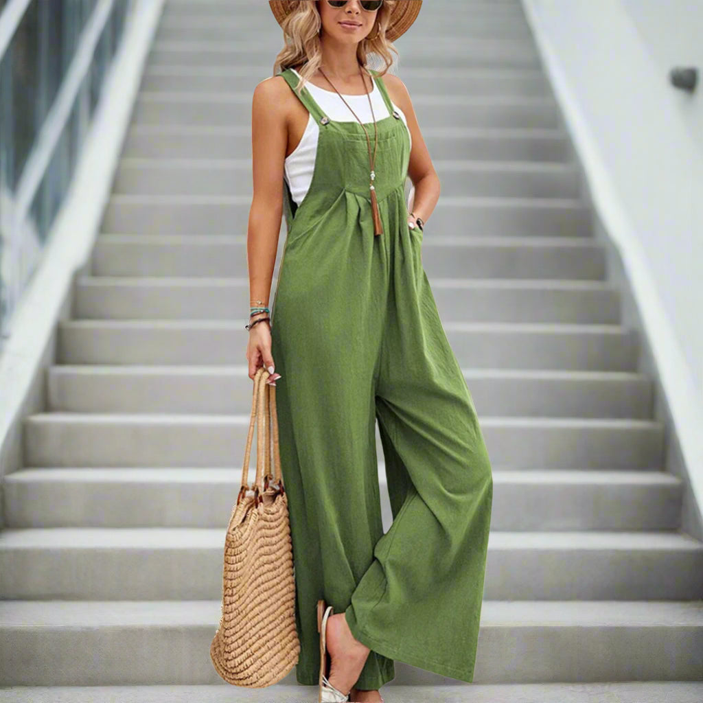 Levoire | Combinaison Sans Manches En Coton Et Lin Pour Dames Ample Vert herbe