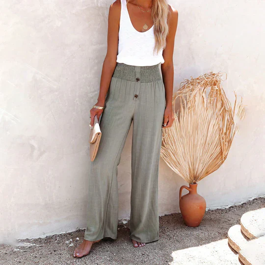 Levoire | Pantalon Taille Haute Avec Jambes Amples Pour Femmes Gris