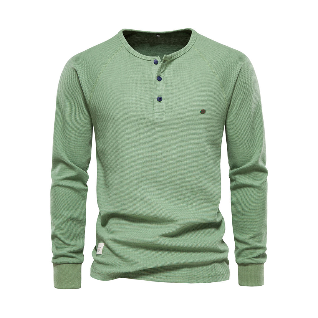 Levoire | Rento Col Rond Chemise À Manches Longues Et Patte De Boutonnage Vert