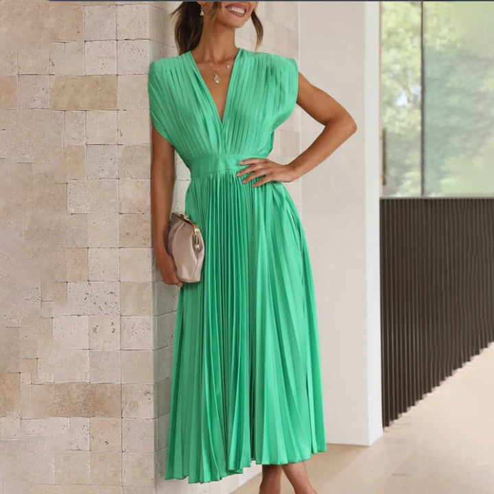 Levoire | Élégante Robe Maxi Plissée Électrique Vert