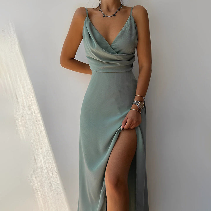 Levoire | Robe Sans Manches à Col En V Pour Femmes - Maxi Vert