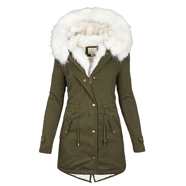 Levoire Élégante Veste d'hiver avec capuche et détail de bouton Vert