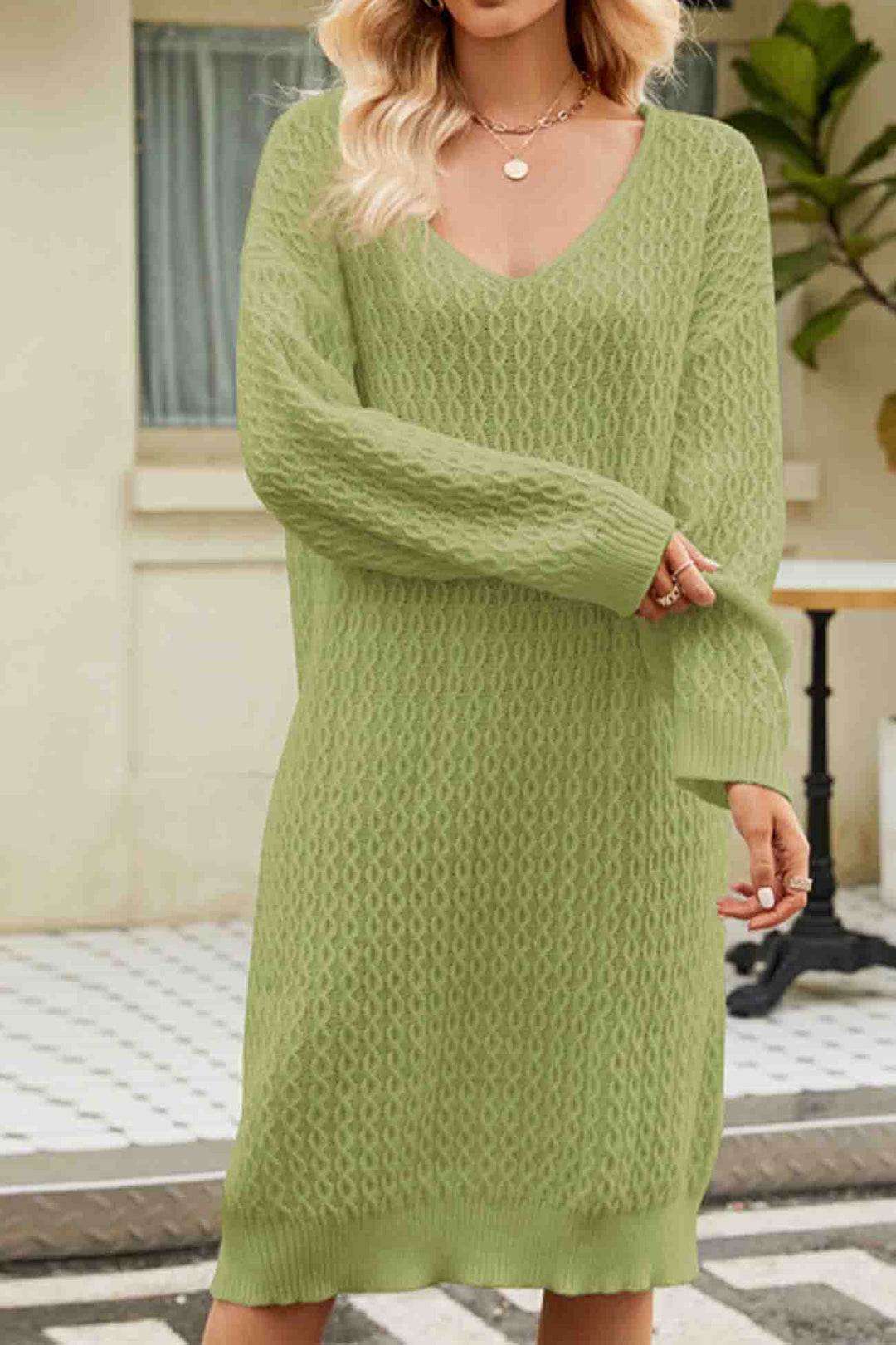 Levoire | Robe Sweat Avec Décolleté En V Profond Pour Une Apparence Élégante Vert
