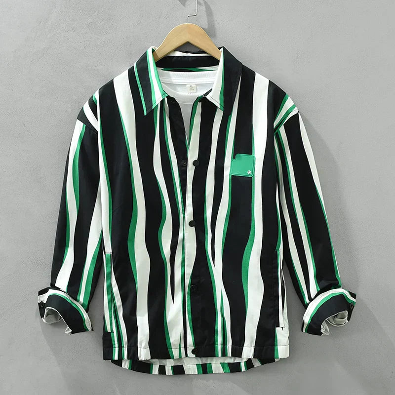 Levoire | Chemise À Rayures Vertes Elegant Hommes Vert