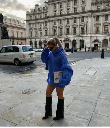 Levoire | Pull Col Roulé Tricoté Pull Épais Pull Femme Tricot Bleu