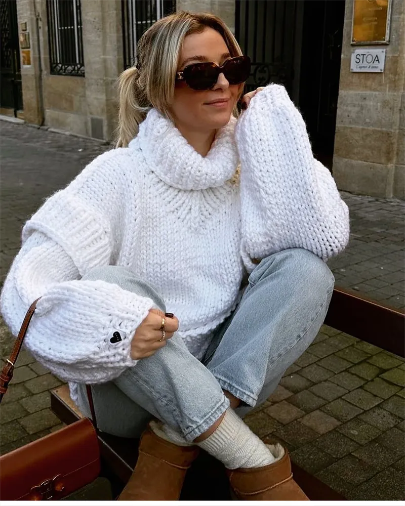 Levoire | Pull Col Roulé Tricoté Pull Épais Pull Femme Tricot Blanc