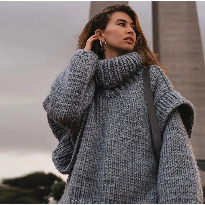 Levoire | Pull Col Roulé Tricoté Pull Épais Pull Femme Tricot Gris