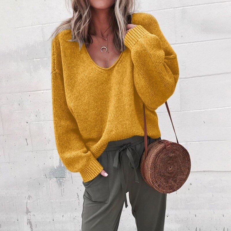 Levoire | Pull V Décolleté Coupe Ample Pull En Tricot Vêtements Pour Femmes Jaune