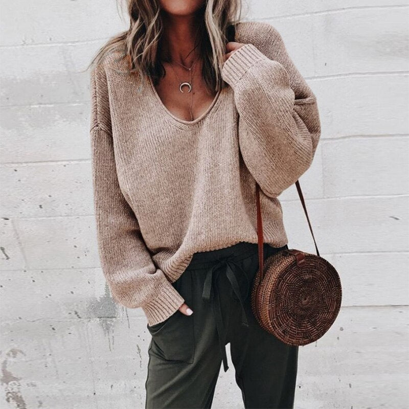 Levoire | Pull V Décolleté Coupe Ample Pull En Tricot Vêtements Pour Femmes Khaki