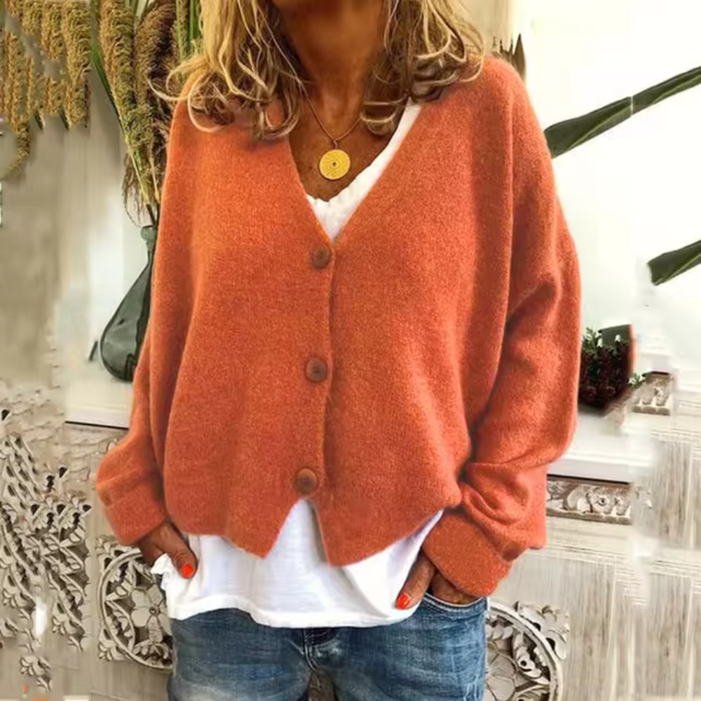 Levoire | Veste En Tricot Confortable Avec Boutons Classiques Orange