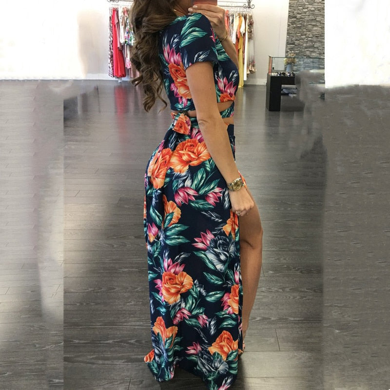 Levoire | Haut De Crop À Motif Floral & Jupe Longue Fendue