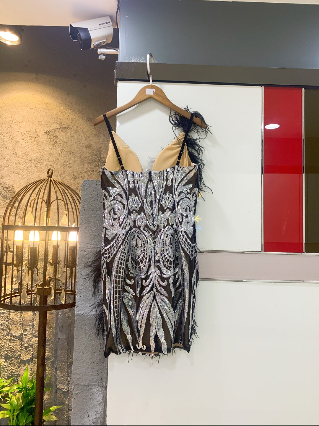 Levoire | Robe Mini Paillettes À Plumes Noires