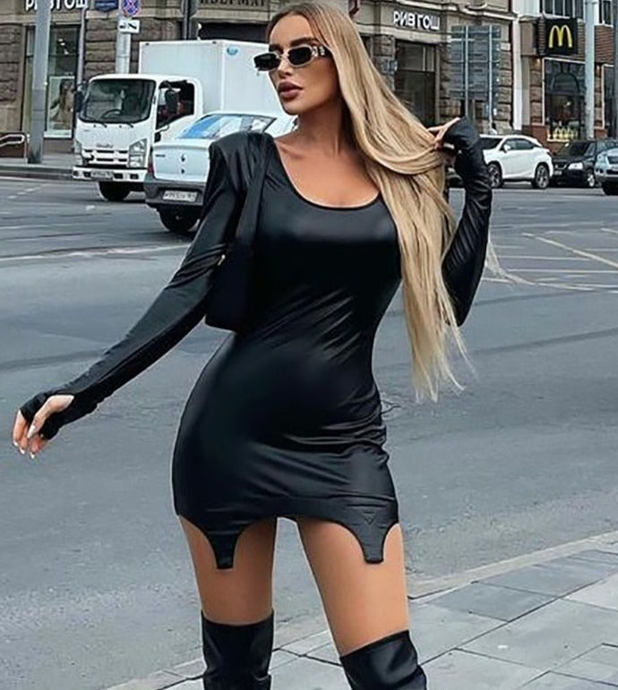 Levoire | Robe Mini Froncée En Cuir Synthétique À Manches Longues