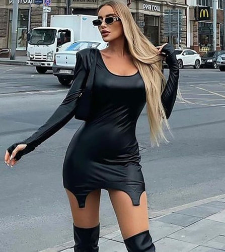 Levoire | Robe Mini Froncée En Cuir Synthétique À Manches Longues