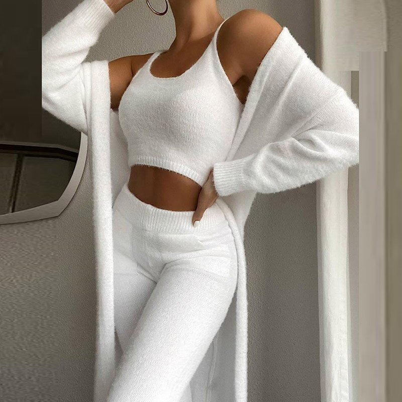 Levoire | Ensembles De Loungewear En Pièce Hauts Crop À Col Rond - Ensembles De Pyjama Femme Freizeit Blanc