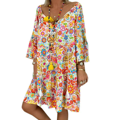 Levoire | Robe À Col En V Fleurie Confortable Multicolore