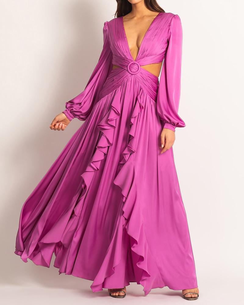Levoire | Huleplissé Volant Manches Longues Robes Maxi