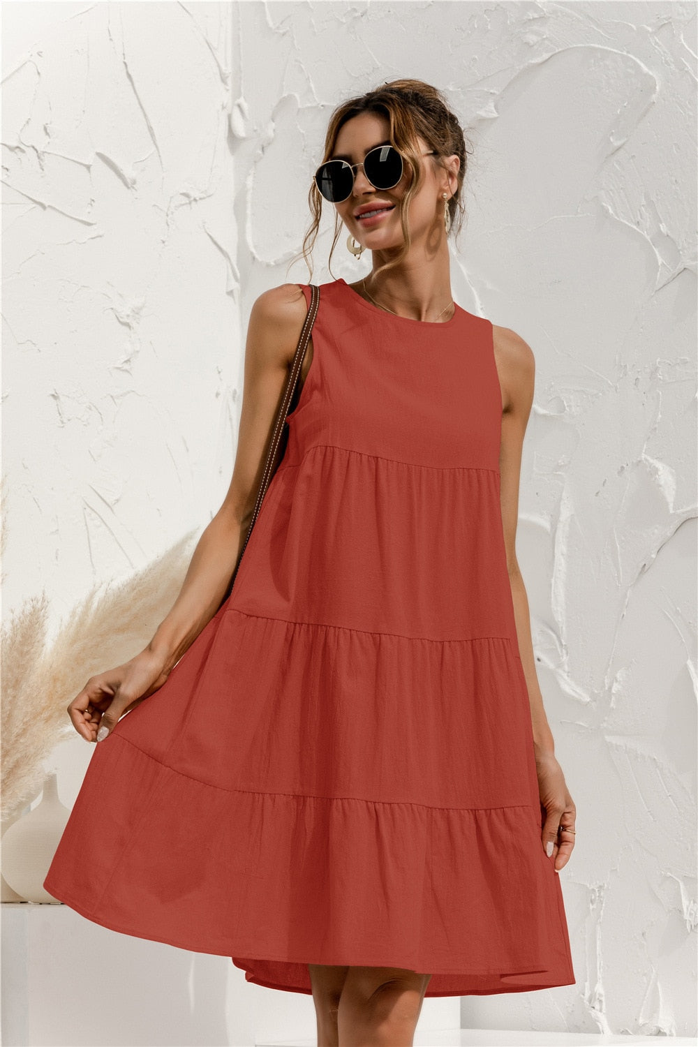 Levoire | Robe Sans Manches Mi-Longue Tendance Pour Femmes Orange
