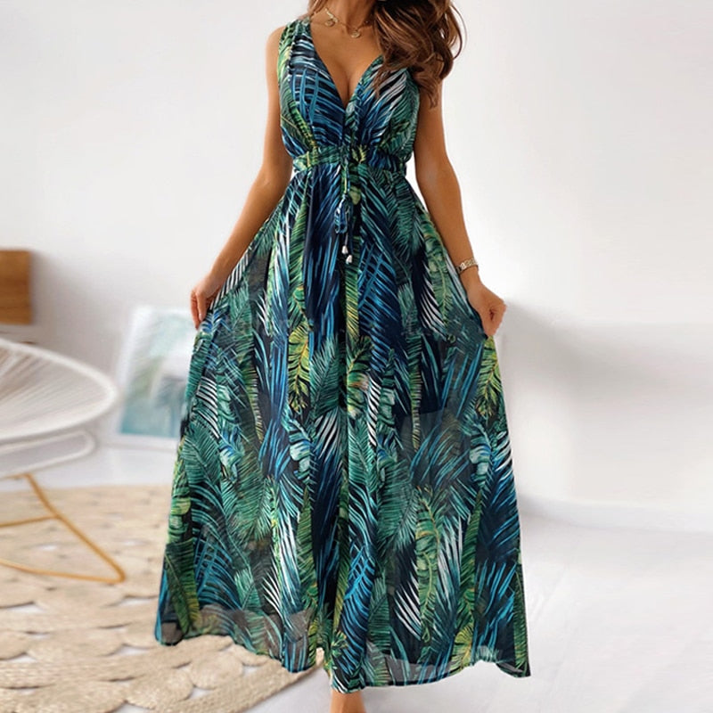 Levoire | Robe Maxi Une Robe Longue Estivale Et Élégante Vert vert avec des fleurs