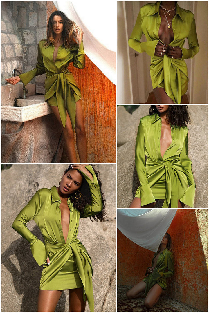 Levoire | Satin Manches Longues Bandage Robes Mini