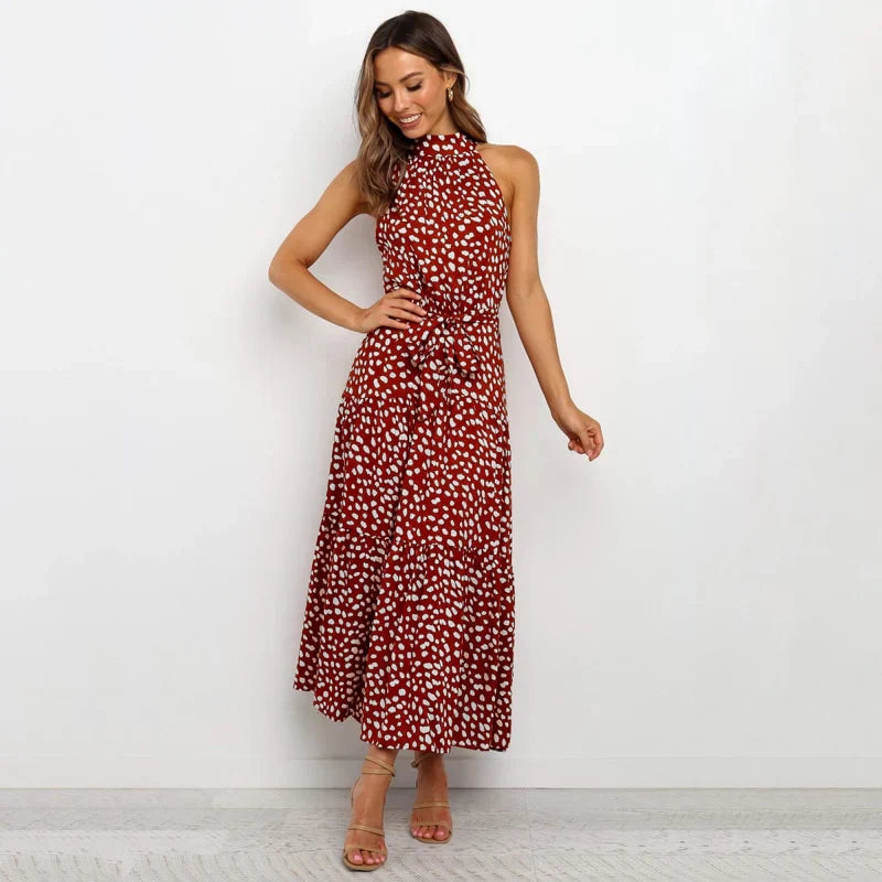 Levoire | Robe longue dos nu à pois Rouge foncé