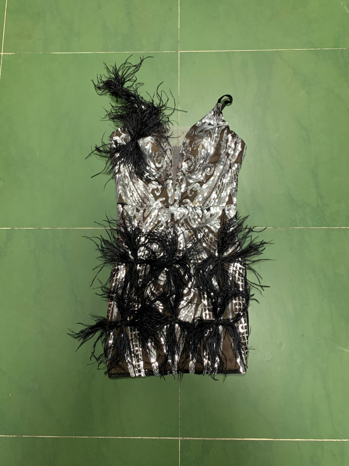 Levoire | Robe Mini Paillettes À Plumes Noires