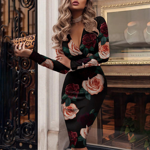 Levoire | Robe Bodycon À Paillettes À Col V À Manches Longues Midi De Fête