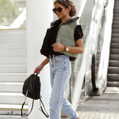 Levoire | Sans Manches Col Haut Veste Courte Avec Zip