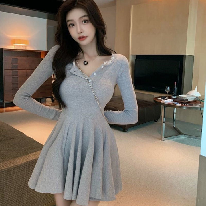 Levoire | Robe A-Ligne Automne Manches Longues gris