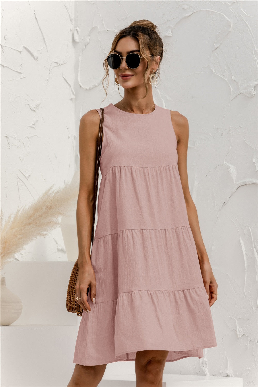 Levoire | Robe Sans Manches Mi-Longue Tendance Pour Femmes Rosa