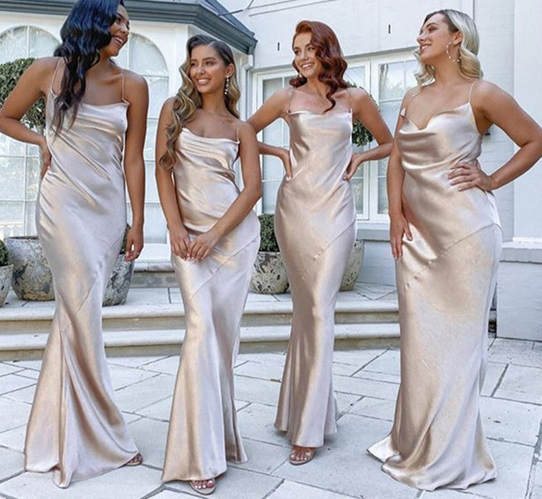 Levoire | Robe Longue Sans Dos À Bretelles Spaghetti En Satin