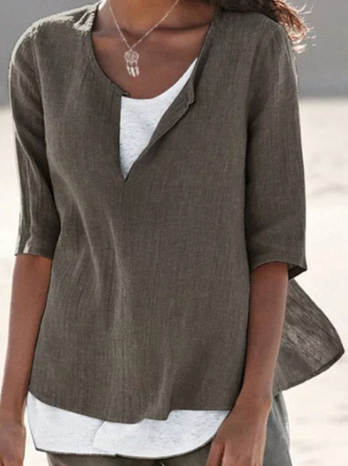 Levoire | Chemise À Col En V Pour Femmes Gris Vert