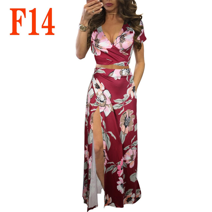 Levoire | Haut De Crop À Motif Floral & Jupe Longue Fendue Gull