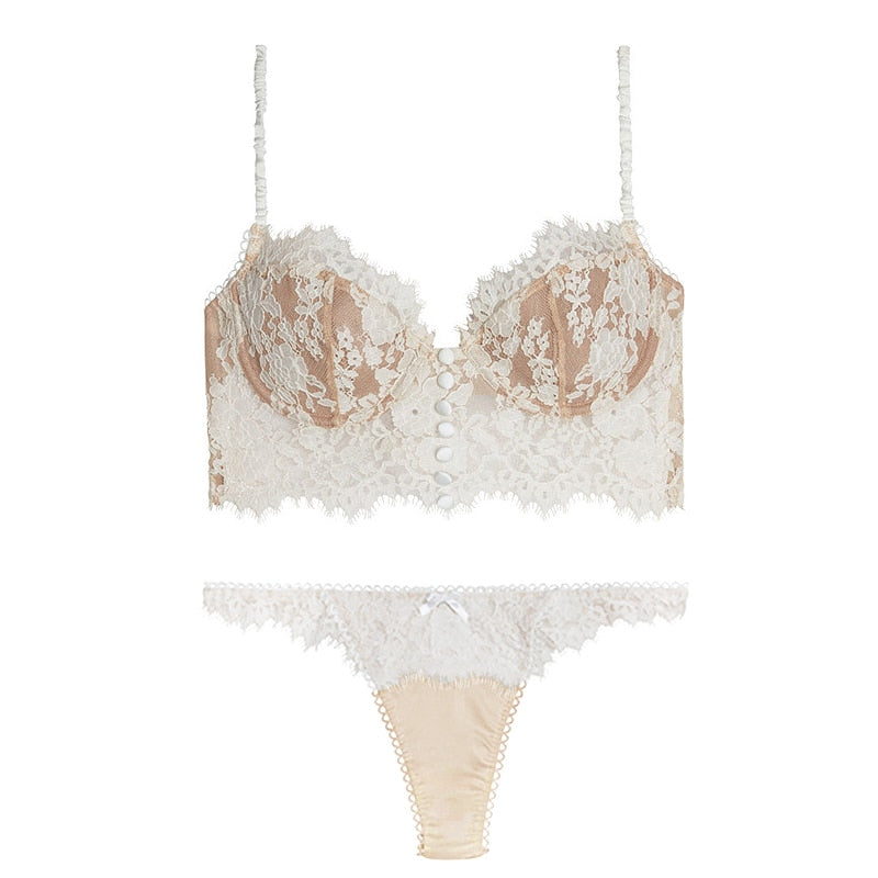Levoire | Dentelle Set Lingerie Avec Boutons Décoratifs Blanc