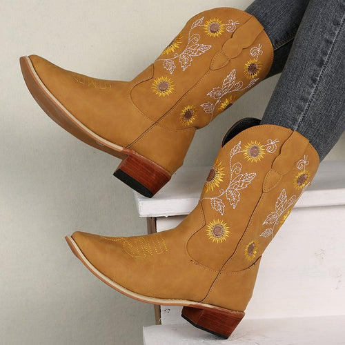 Levoire | Bottes De Cowboy Hautes Avec Impression De Tournesol