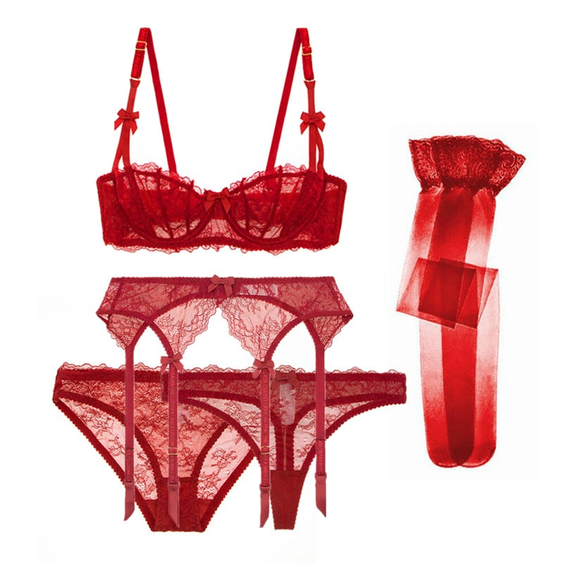 Levoire | 5 Pièces Ensemble En Dentelle Lingerie Pour Élégance Rot